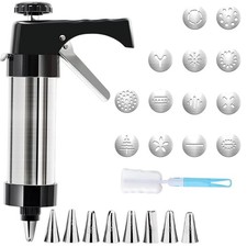 Cookie Press Kit Stainless Steel Mold with 13 Discs 8 Piping Tips