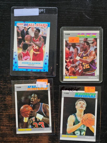 1988-90 Fleer NBA Sticker Cards & regular Fleer Cards (11) with hall of famers