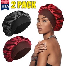 2x Silk Bonnet for Sleeping,Satin Hair Bonnets,Soft Elastic Band Silk Sleep Cap