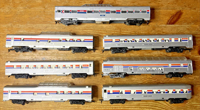 Amtrak HO Scale Cars Lot 7 Trains Silver Dome Tower Vision Life-Like Passenger