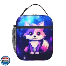 Anyako Galaxy Fox Printed Insulated Lunch Box Portable Lunch Bag with Detacha