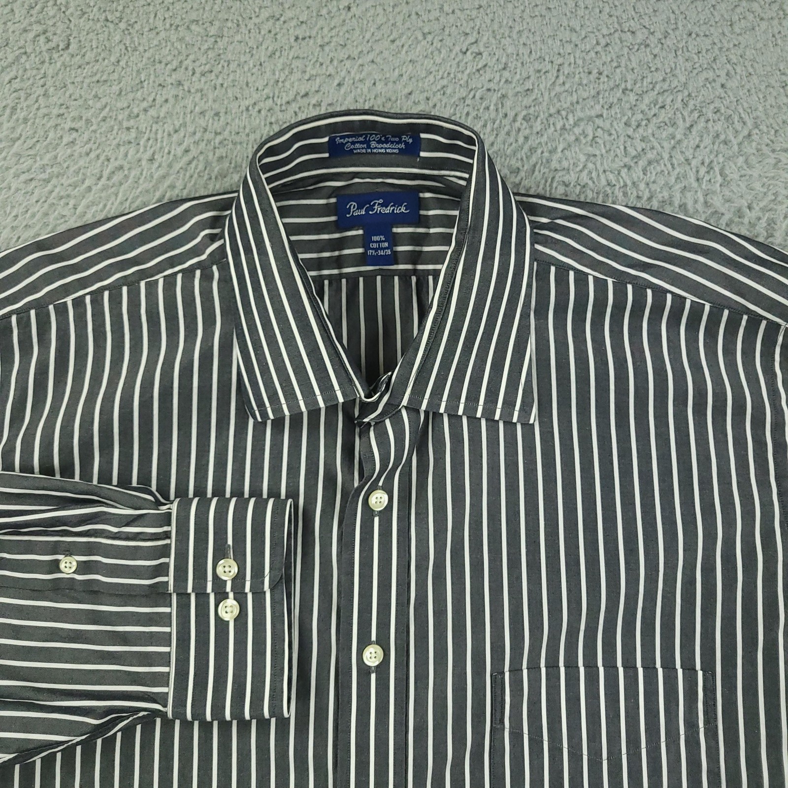 Paul Fredrick Dress Shirt Mens 17.5 34/35 Gray Stripe Cotton Point Collar Pocket