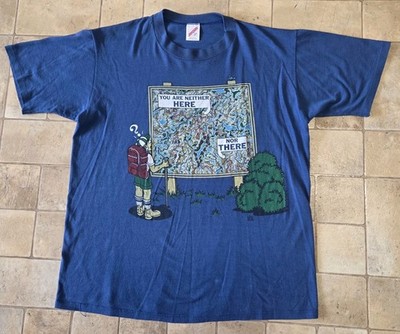 VINTAGE Jerzees Shirt Mens Large You Are Neither Here Nor There 1985 USA Hiking