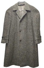 Vintage CURLEE CLOTHES Mens Wool Trench Coat Overcoat Brown Tweed Lined 44-46