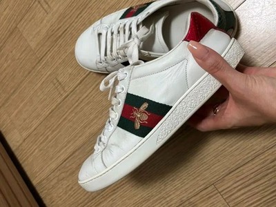 GUCCI Bee Embroidered Leather Sneakers Size 36 23.5cm Professionally 
