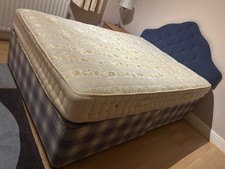Divan Double Bed And Mattress. With Velvet Blue Headboard
