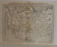 GREECE 1540 PTOLEMY & SEBASTIAN MÜNSTER UNUSUAL ANTIQUE ORIGINAL lWOODCUT MAP