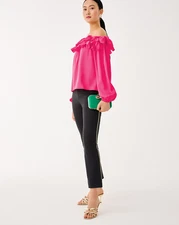 NWT Lilly Pulitzer 28" Ana Embellished High-Rise Crop Flare Pants in Noir, Size