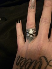 White Gold Diamond Engagement  Wedding Ring Set Round Solitaire Prong Setting