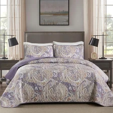 DJY Purple Quilt Set King Size Boho Bedspread Coverlet Set 3 Pieces, Soft
