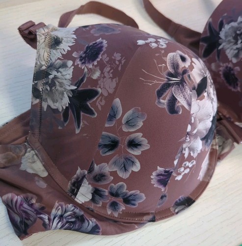 Torrid 46B Tshirt Push-up Front Close Bra Mauve Floral Lined Supportiv Underwire - Picture 5 of 14