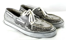 Sperry Top Siders Boat Shoes Silver Sequin Women’s Size 7.5