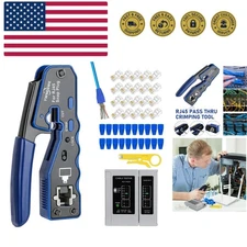 RJ45 Crimp Tool Kit Pass Thru Ethernet Crimper for Cat5e Cat6 Cat6a 8P8C Modu...