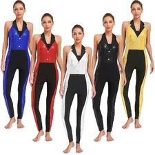 Kids Girls Dancewear Costume Jumpsuit Roller Bodysuit Long Sleeve Ballet Jazz