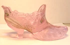 Vintage FENTON Hand Painted SWAN PINK Glass Slipper Shoe Signed +Label 6.5" long