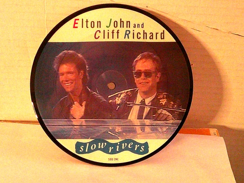Elton John & Cliff Richard,Rocket,"Slow Rivers" UK,7" Picture Disc, 1986,MINT
