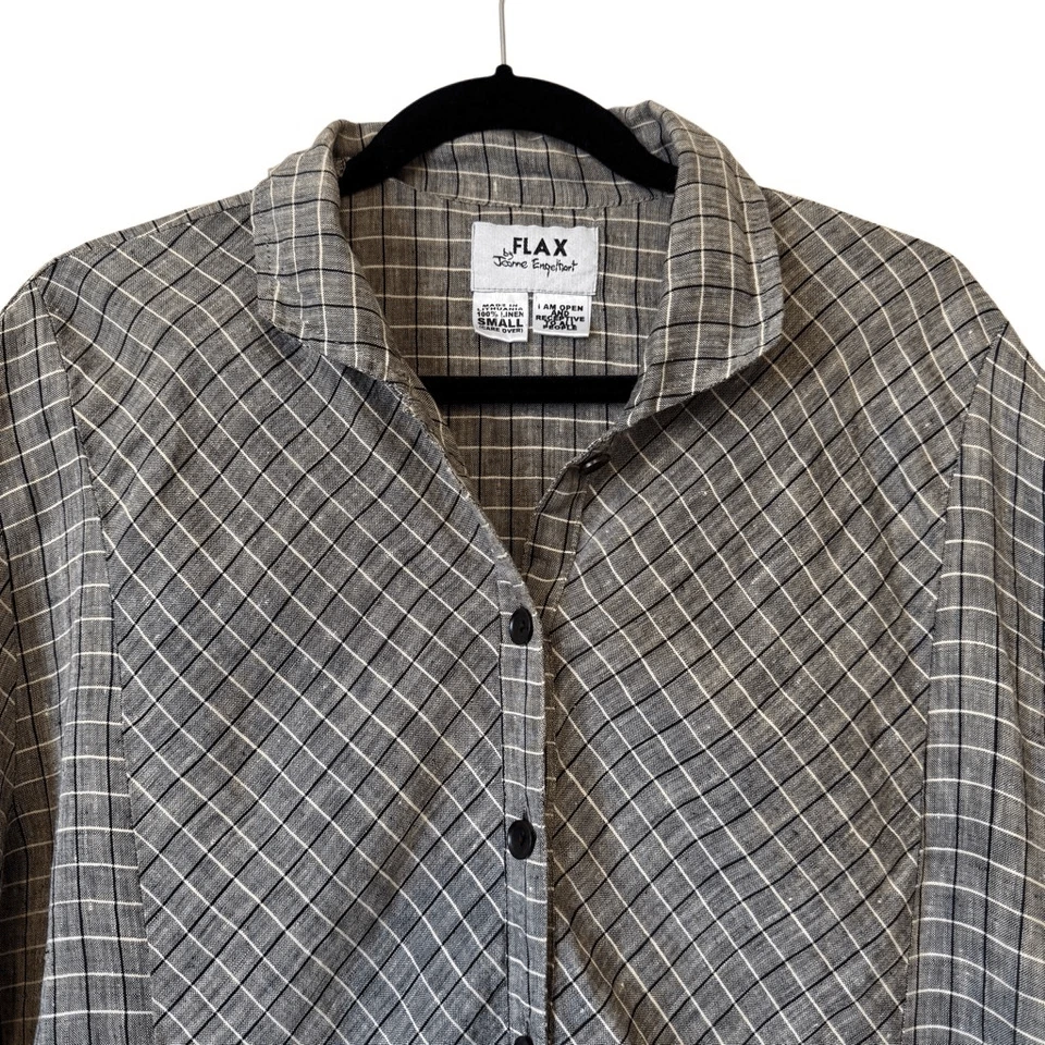 Vintage Flax by Joanne Engelhart Linen Windowpane Plaid Convertible Slv Top Sz S - Image 3 of 4
