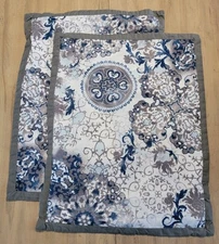 Jennifer Adams Home 2 Standard Sz Double Sided Blue Tan Decorative Pillow Shams