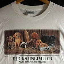 VTG Ducks Unlimited Shirt XL 1994 Puppies Lane Kendrick Labs Dog Print Hunt