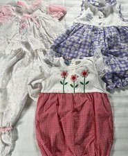 Lot of 3 Vintage Baby Girl Outfits Bubble Romper Dress 2 Pc Size 0-6 months