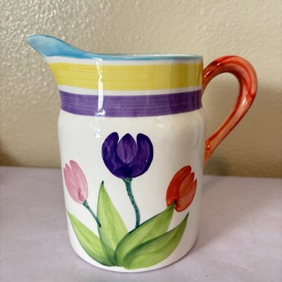 Vintage 1998 Mervyn s Colorful Tulips Pink Purple Orange Green Yellow Pitcher