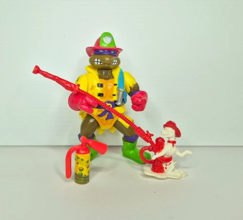 TMNT DONATELLO FIREFIGHTER Hose 'em down Don 1991 Vintage Figure + Accessories