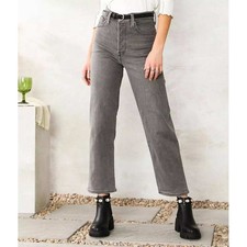 Levi's Ribcage Straight Ankle Jeans 30 Grey High Rise Stretch Denim Minimalist