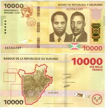 BURUNDI 10000 Francs UNC Hippo Banknote (2018) P-new Prefix EE Paper Money