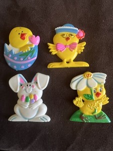 Vintage Anthropomorphic Hard Plastic Refrigerator Magnets Easter Theme Chicks