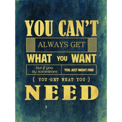 You Can'T Always Get What Want Need Lyric Quote Blue Unframed Wall Art Poster