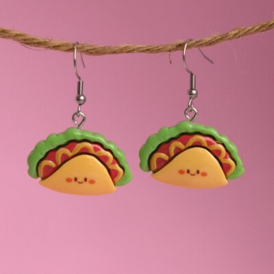 Happy Little Tacos earrings - food mexican chef kawaii cute
