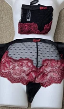 Adore Me Womens Hipster Panties Size 2X Black Maroon Lace Mesh Lot of 2