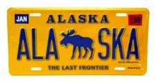 Alaska Metal License Plate with Moose 6" X 12" Souvenir Novelty Plate