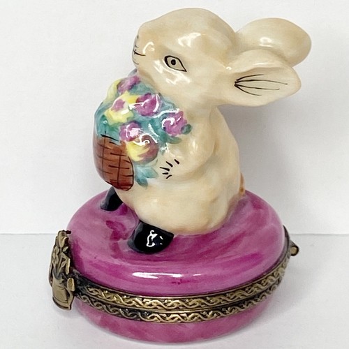 Limoges France Peint Main Chamart Porzellan Schmuckschatulle • Hase Kaninchen mit Korb - Bild 5 von 10