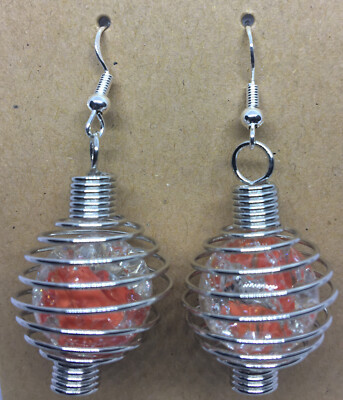 Handmade Stainless Steel Spiral Bead Cage Pendant Earring Set New Free Ship 1920