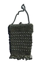 Vtg 60 s Silver Beaded Woven Chain Purse Hand Bag With Clasp