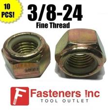 (Qty 10) 3/8-24 Fine Grade 8 Nylon Insert Lock Nuts Nylock Yellow Zinc Plated 