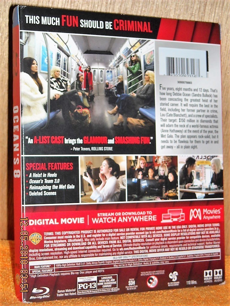 Ocean's 8 (Blu-ray/DVD, 2018, 2-Disc) NEW Sandra Bullock Cate
