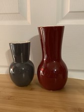 TWO Elegant Expressions By Hosley Fluted Ceramic Vases 8” Red 6” Gray
