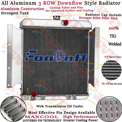 3 Row Aluminum Radiator For 1961-67 65 Dodge D100 Series /1968-69 Pickup 5.2L V8