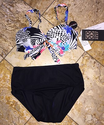 Nwt Coco Reef Die Fünf Weg Uw Bh Badeanzug Bikini 2pc Satz 32 34C Damen S