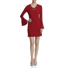 NWT Womens Size Medium MICHAEL Michael Kors Maroon Grommet Laced-Neck Mini Dress