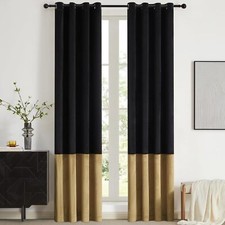 Black Gold Color Block Window Curtains Panels 96 inches Long Velvet Farmhouse