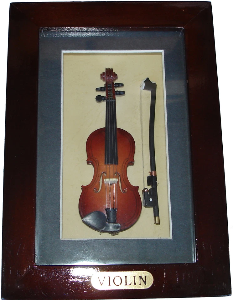 Shadow Box framed with handmade collectible miniature Violin (6.8" x 4.8") - Image 2 of 2