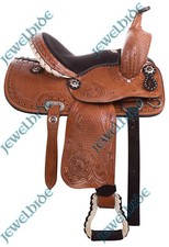 Black Crystal Hand Carved Western Leather Pleasure Horse Saddle Set 10"-18" F/s