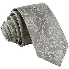 New Men's Polyester Woven 2.5" skinny necktie only silver paisley prom wedding