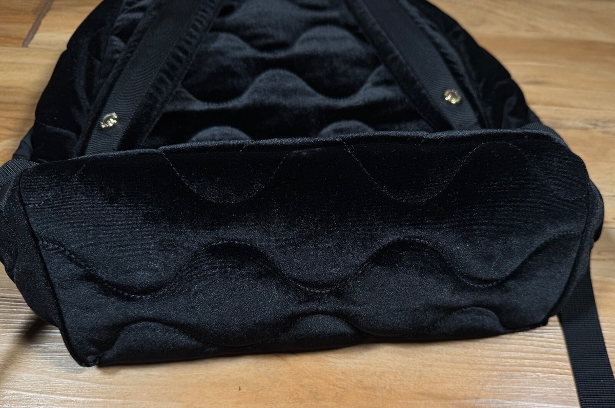 Sandro Paris Black Velvet Wave Quilted Gold Logo Studded 