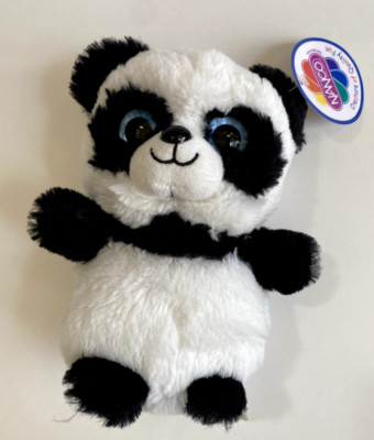 Panda Plush Stuffed Animal Black White Blue Eyes 8 inch Short Stubby Limbs NEW