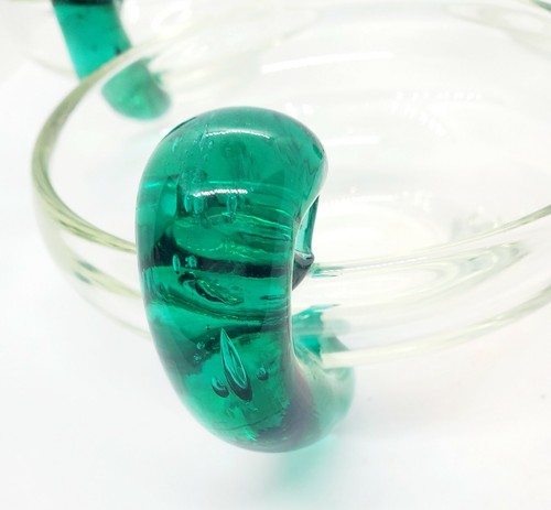 Italian Olive Bowl Mouth Blown Glass w/Christmas Green Snail Scroll Handle EUC - Picture 3 of 9
