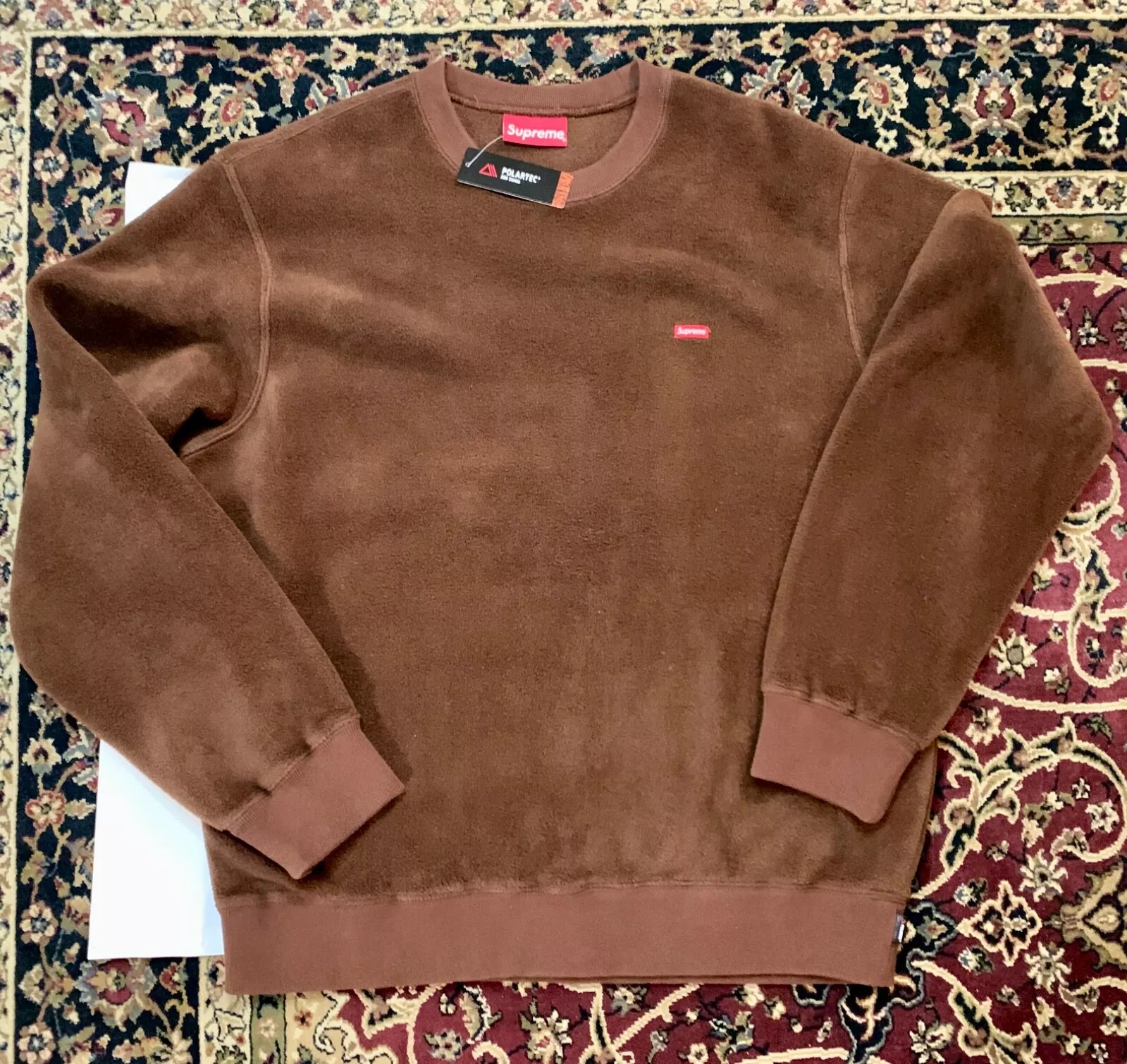 Sweat col rond polaire Supreme Polartec petite boîte logo marron M AW15